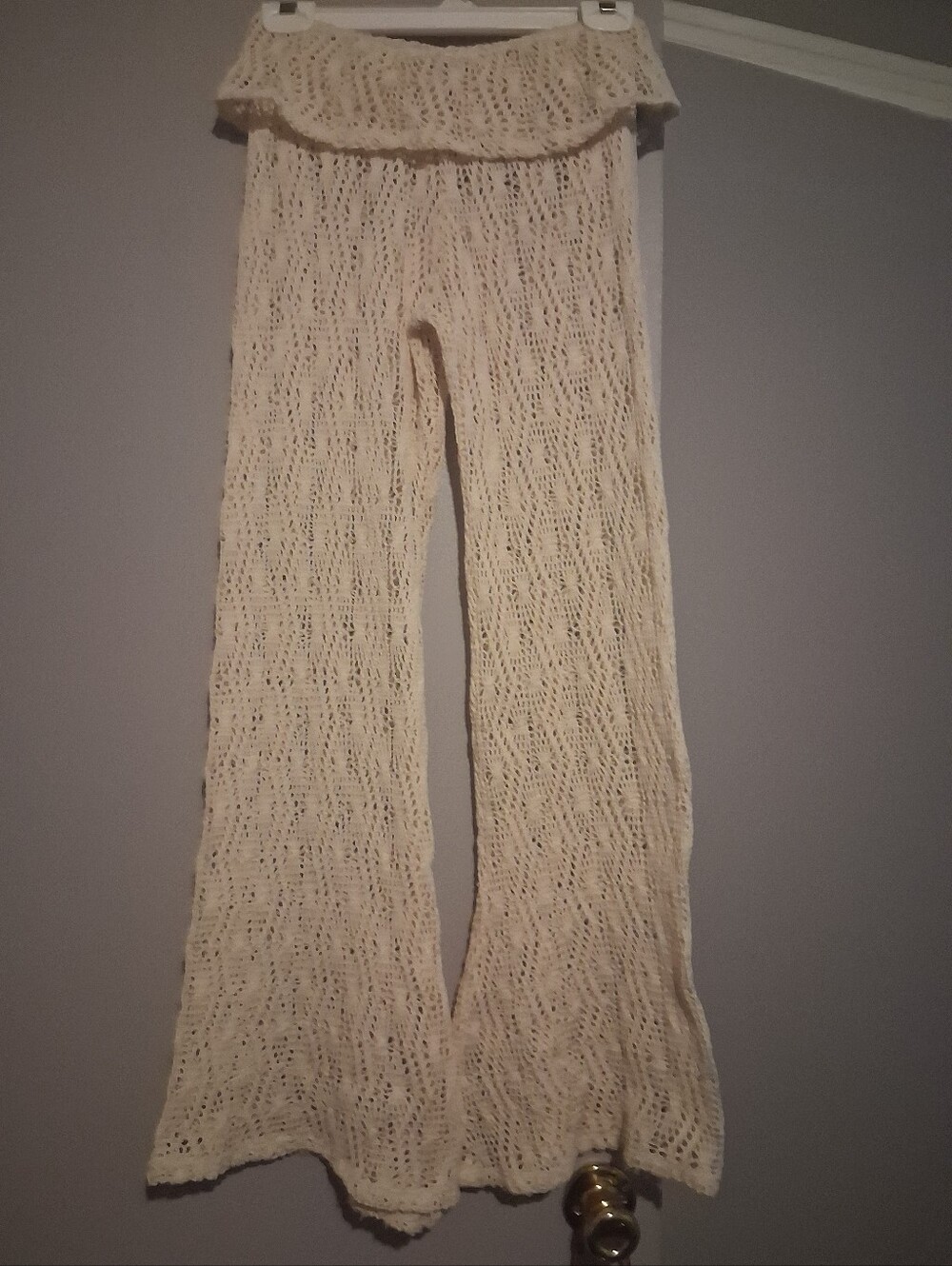 Elan Cream Crochet Flared Wide-Leg Beach PANTS